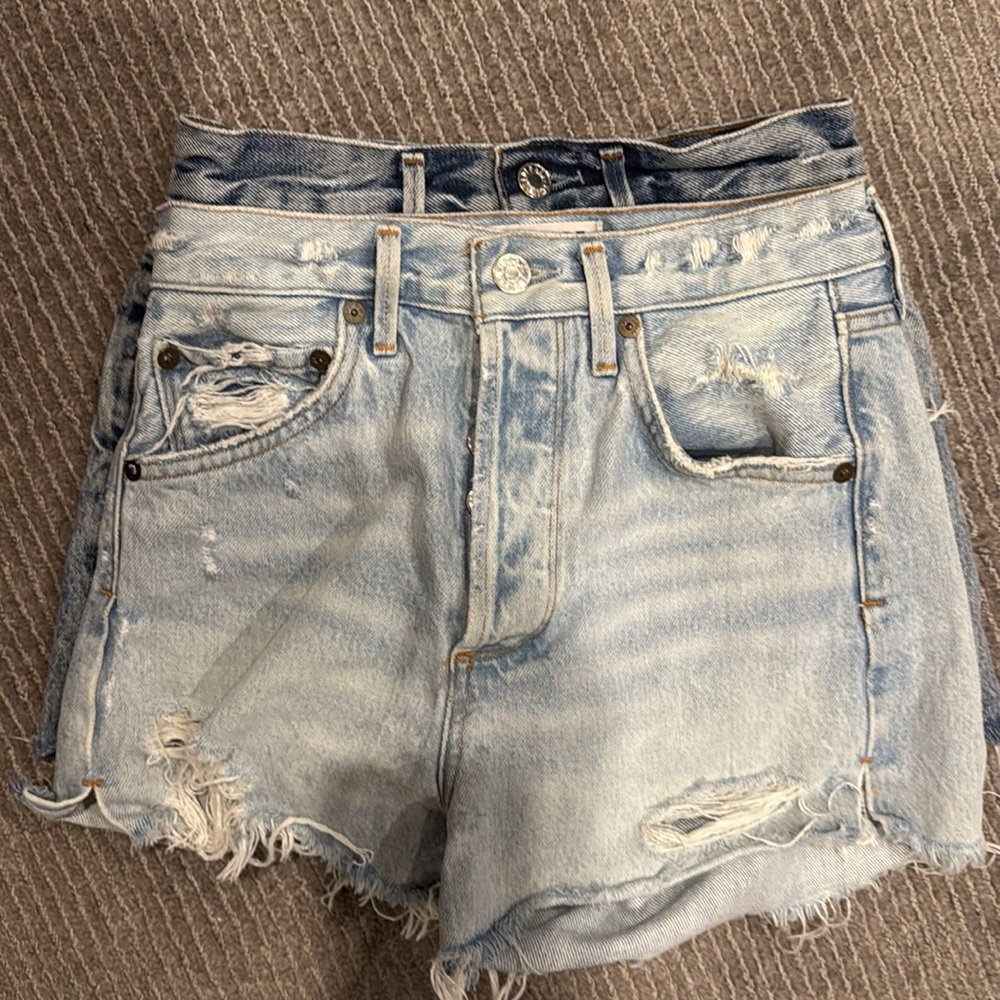 Agolde Jaden High-Waisted Distressed Denim Shorts - Picture 8 of 9